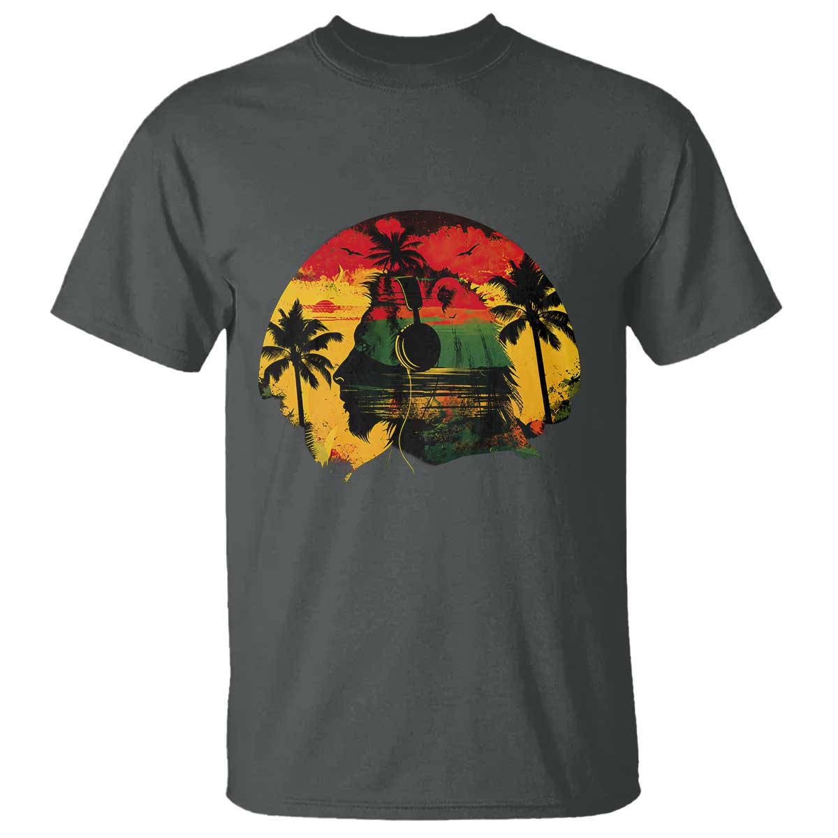 Retro Jamaican Lion Sunset T Shirt Rasta Colors Music and Island Vibes Graphic