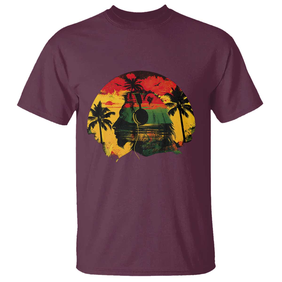 Retro Jamaican Lion Sunset T Shirt Rasta Colors Music and Island Vibes Graphic