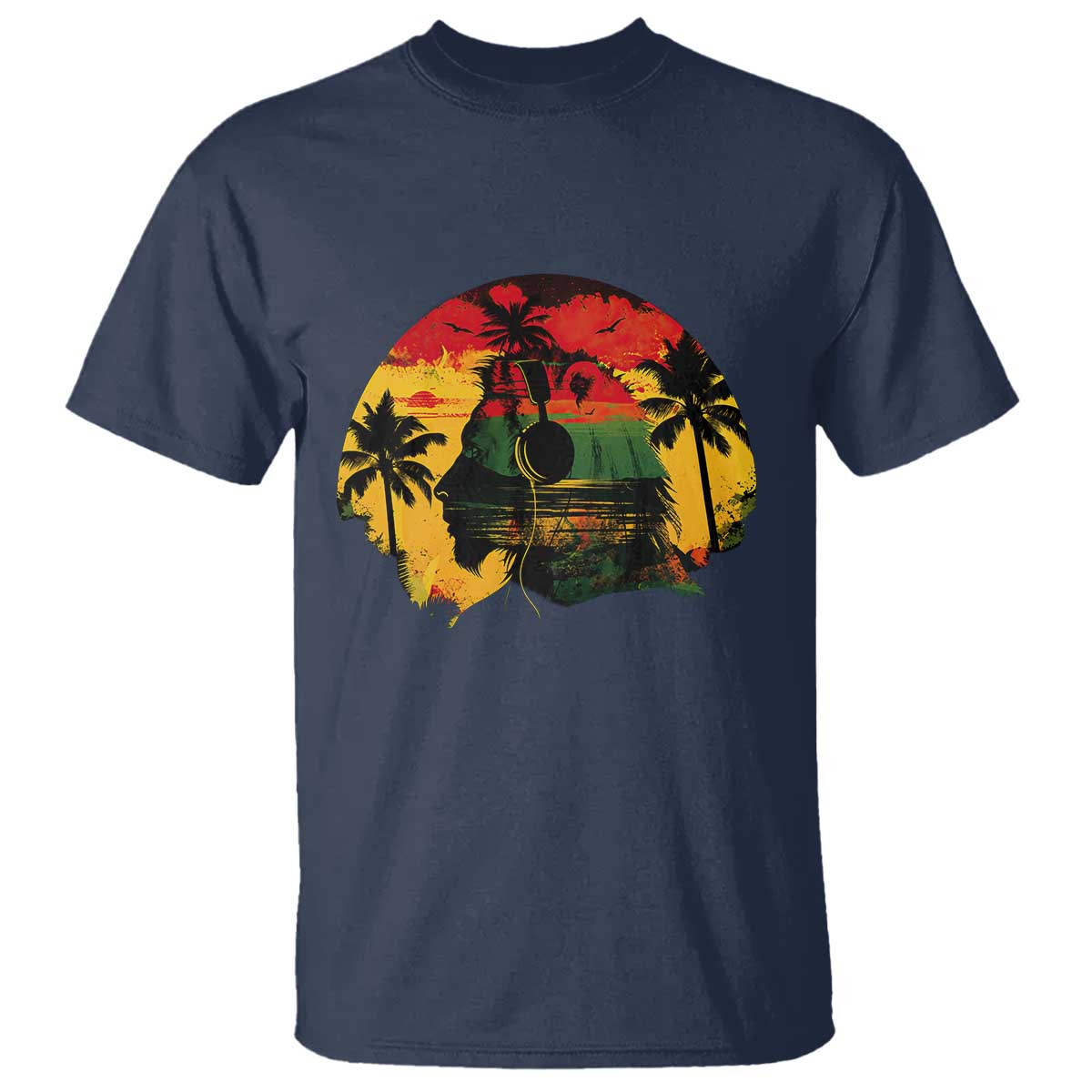 Retro Jamaican Lion Sunset T Shirt Rasta Colors Music and Island Vibes Graphic