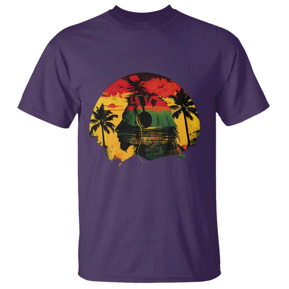 Retro Jamaican Lion Sunset T Shirt Rasta Colors Music and Island Vibes Graphic