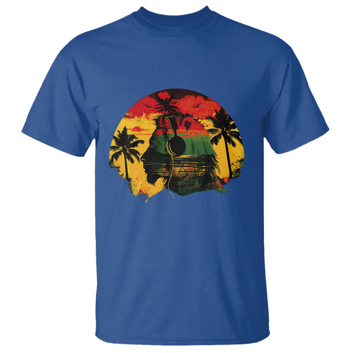 Retro Jamaican Lion Sunset T Shirt Rasta Colors Music and Island Vibes Graphic