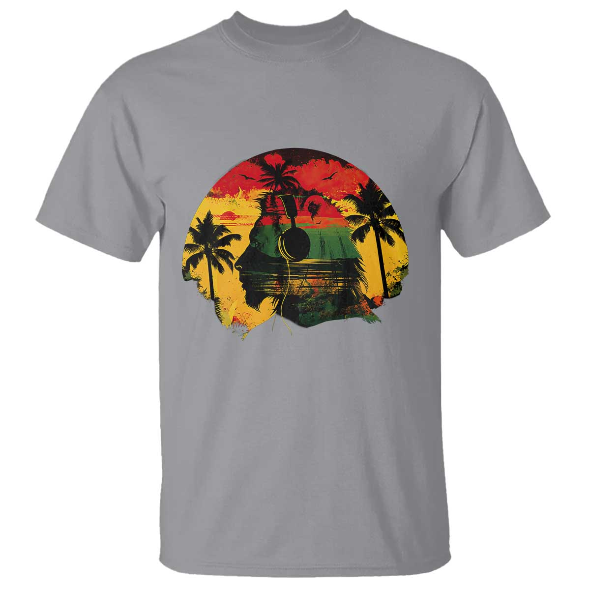 Retro Jamaican Lion Sunset T Shirt Rasta Colors Music and Island Vibes Graphic
