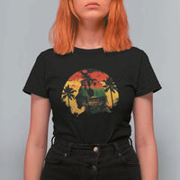 Retro Jamaican Lion Sunset T Shirt For Women Rasta Colors Music and Island Vibes Graphic