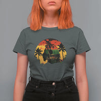 Retro Jamaican Lion Sunset T Shirt For Women Rasta Colors Music and Island Vibes Graphic