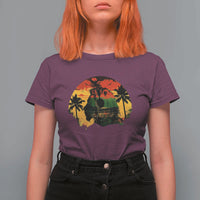 Retro Jamaican Lion Sunset T Shirt For Women Rasta Colors Music and Island Vibes Graphic