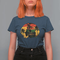 Retro Jamaican Lion Sunset T Shirt For Women Rasta Colors Music and Island Vibes Graphic