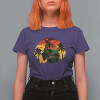 Retro Jamaican Lion Sunset T Shirt For Women Rasta Colors Music and Island Vibes Graphic