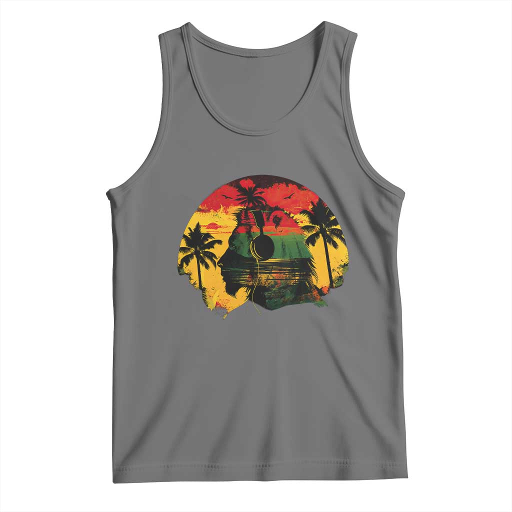 Retro Jamaican Lion Sunset Tank Top Rasta Colors Music and Island Vibes Graphic