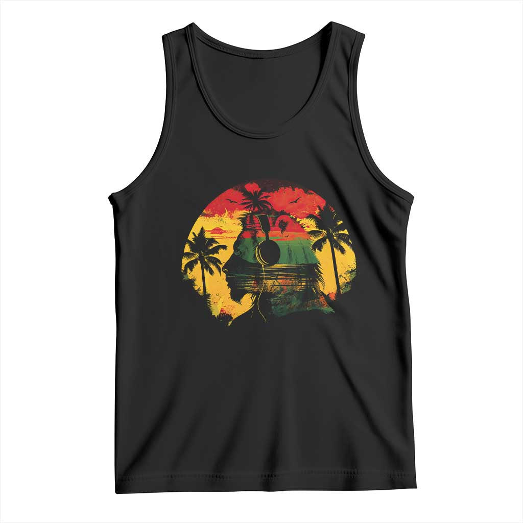 Retro Jamaican Lion Sunset Tank Top Rasta Colors Music and Island Vibes Graphic