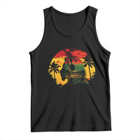 Retro Jamaican Lion Sunset Tank Top Rasta Colors Music and Island Vibes Graphic