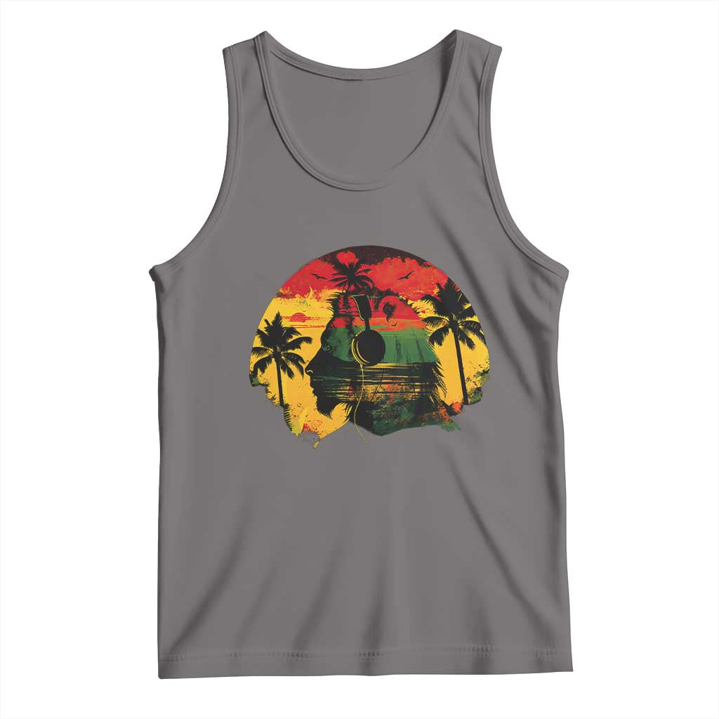 Retro Jamaican Lion Sunset Tank Top Rasta Colors Music and Island Vibes Graphic