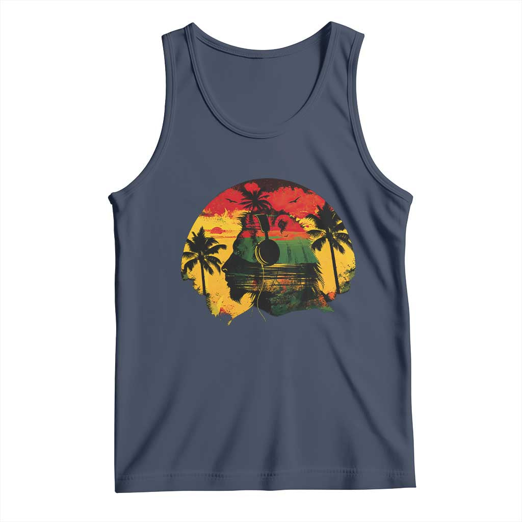 Retro Jamaican Lion Sunset Tank Top Rasta Colors Music and Island Vibes Graphic