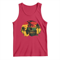 Retro Jamaican Lion Sunset Tank Top Rasta Colors Music and Island Vibes Graphic