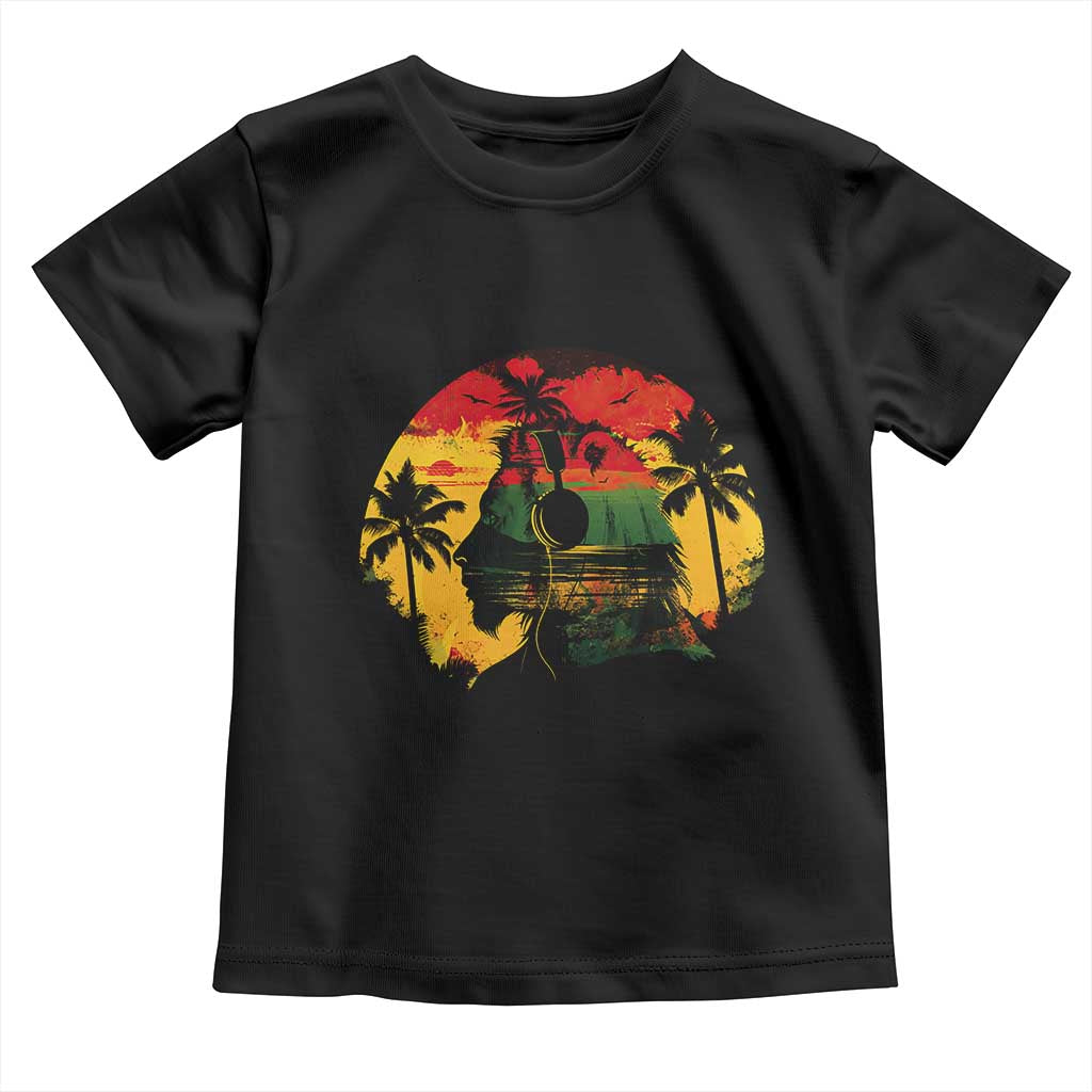 Retro Jamaican Lion Sunset Toddler T Shirt Rasta Colors Music and Island Vibes Graphic