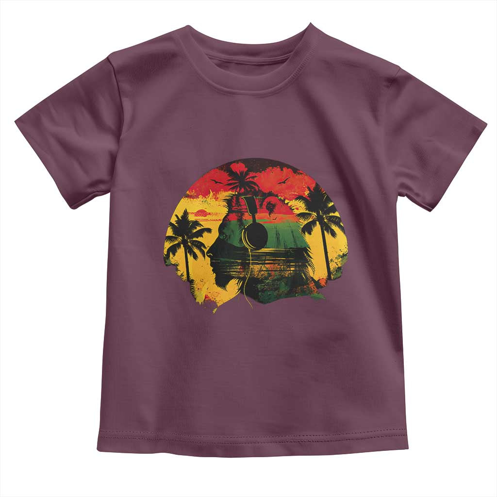 Retro Jamaican Lion Sunset Toddler T Shirt Rasta Colors Music and Island Vibes Graphic
