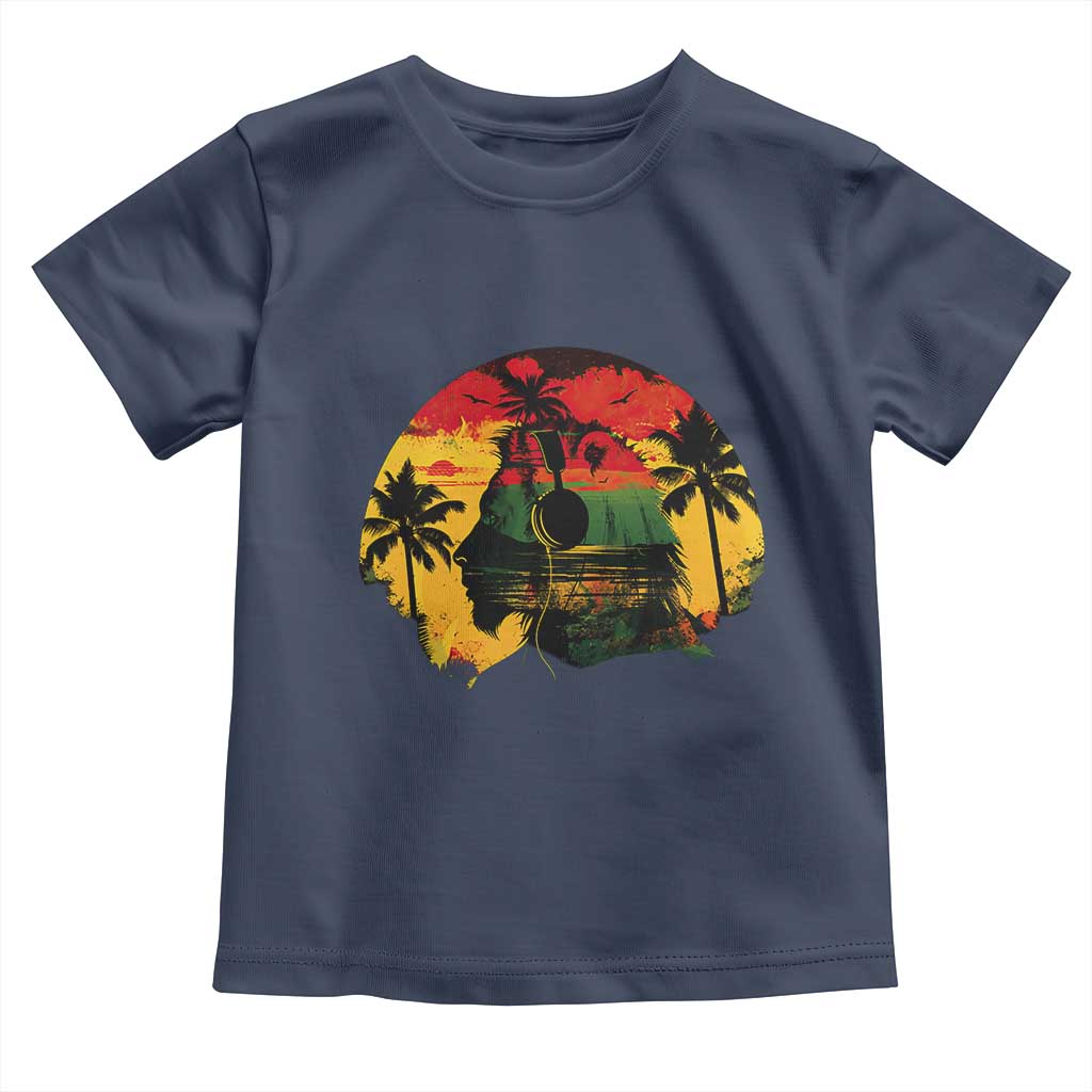 Retro Jamaican Lion Sunset Toddler T Shirt Rasta Colors Music and Island Vibes Graphic