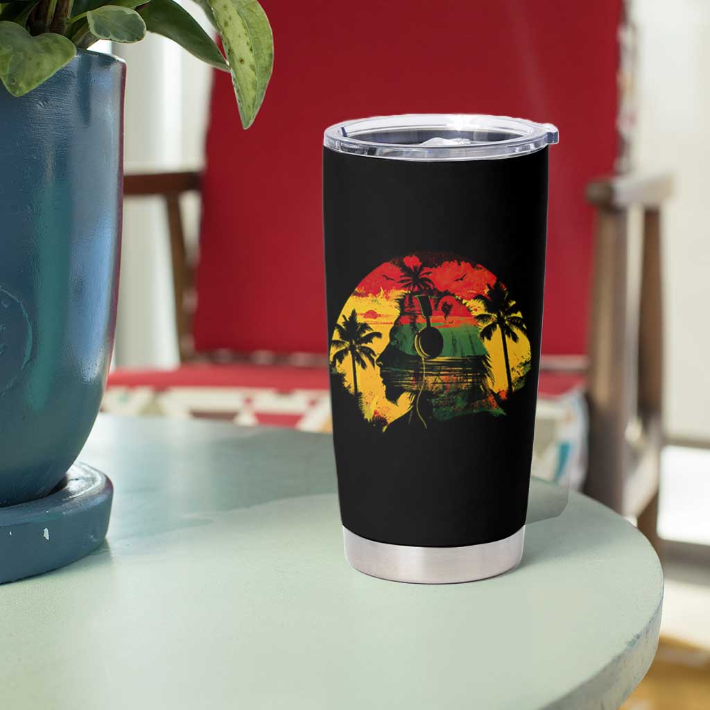 Retro Jamaican Lion Sunset Tumbler Cup Rasta Colors Music and Island Vibes Graphic