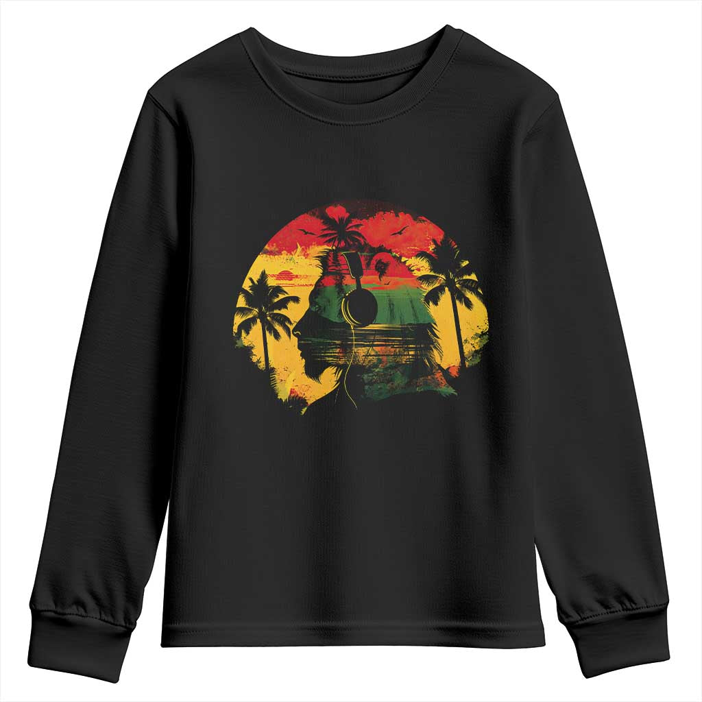 Retro Jamaican Lion Sunset Youth Sweatshirt Rasta Colors Music and Island Vibes Graphic