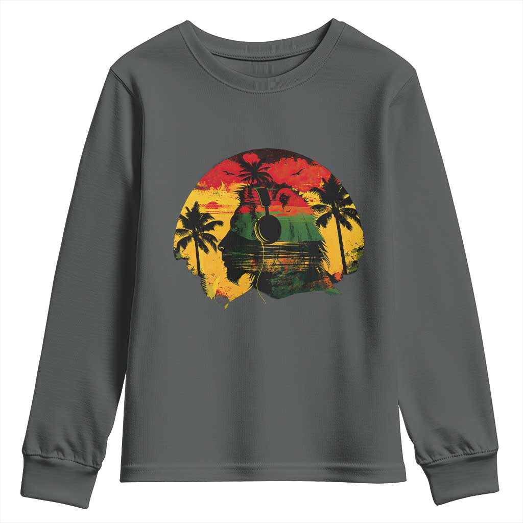 Retro Jamaican Lion Sunset Youth Sweatshirt Rasta Colors Music and Island Vibes Graphic