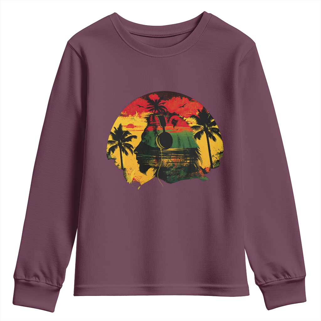 Retro Jamaican Lion Sunset Youth Sweatshirt Rasta Colors Music and Island Vibes Graphic