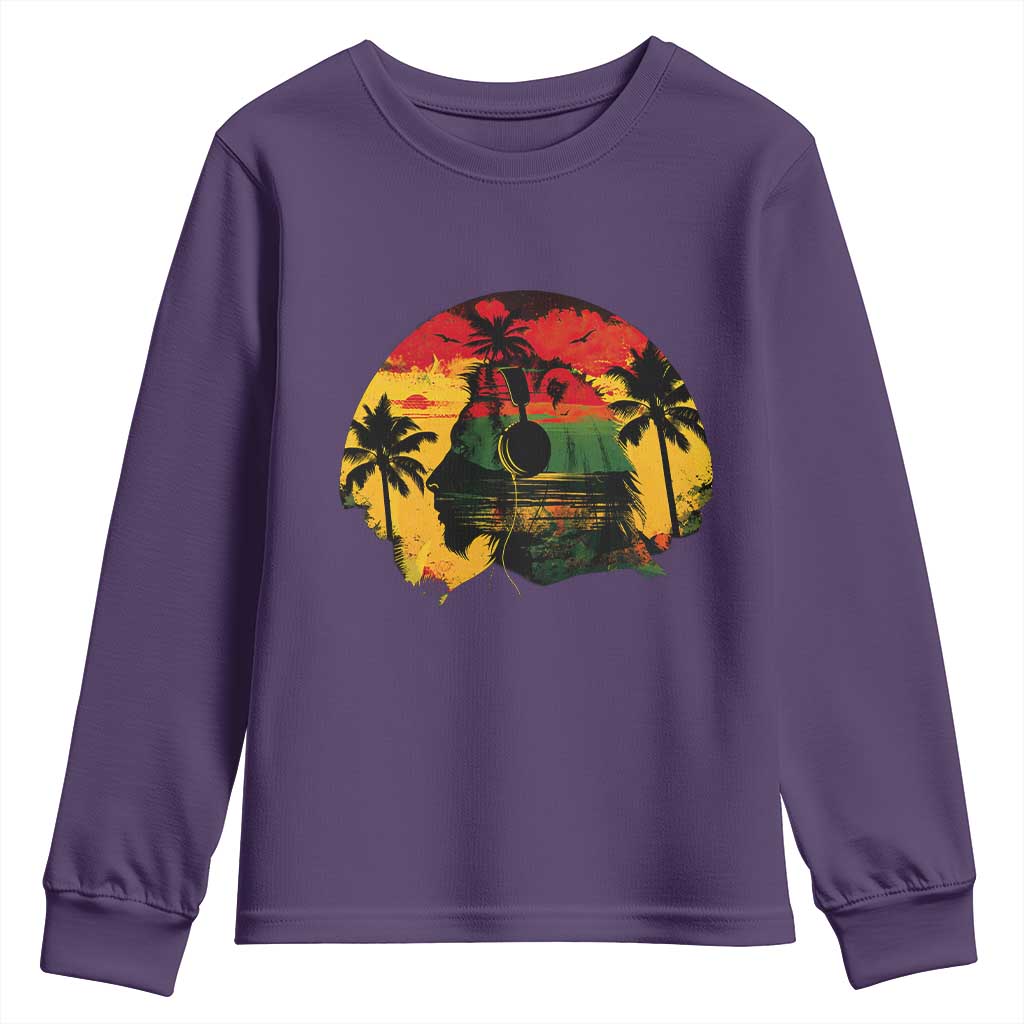 Retro Jamaican Lion Sunset Youth Sweatshirt Rasta Colors Music and Island Vibes Graphic