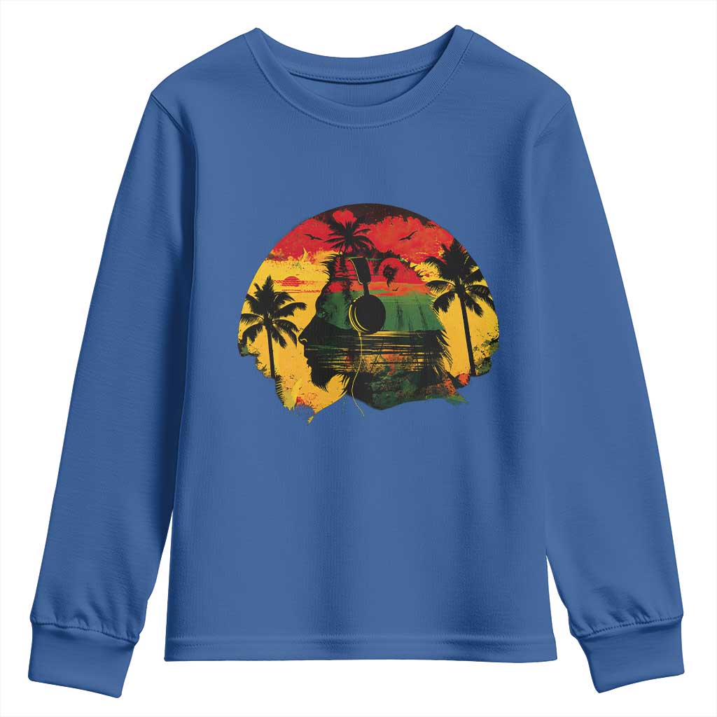 Retro Jamaican Lion Sunset Youth Sweatshirt Rasta Colors Music and Island Vibes Graphic