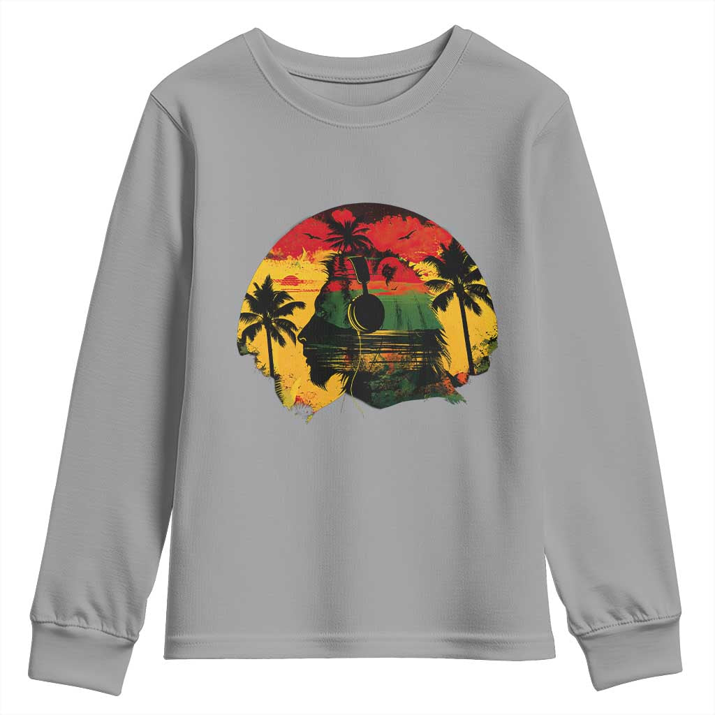 Retro Jamaican Lion Sunset Youth Sweatshirt Rasta Colors Music and Island Vibes Graphic