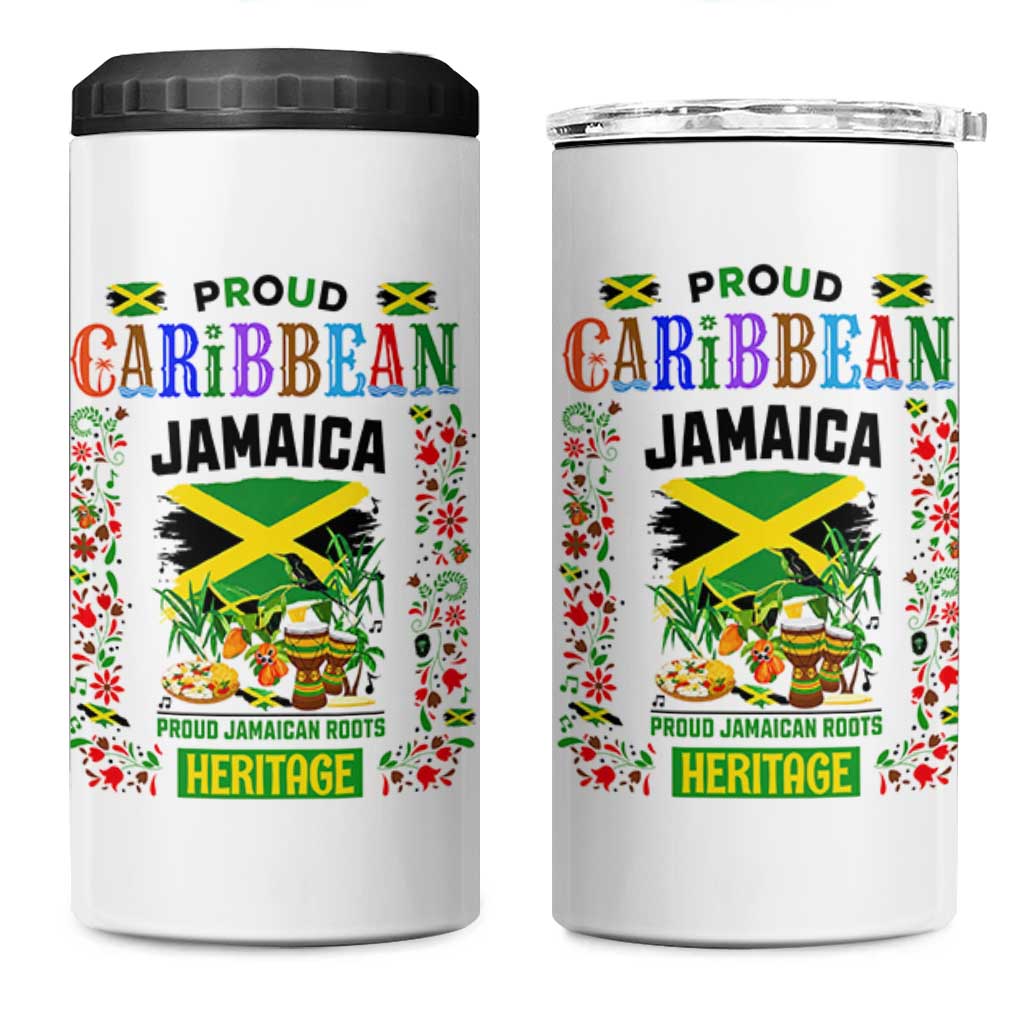Proud Caribbean Jamaica Heritage 4 in 1 Can Cooler Tumbler Jamaican Roots and Island Culture