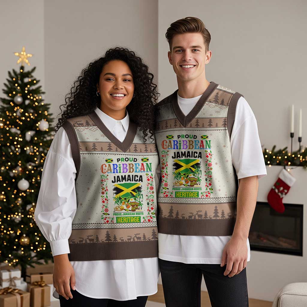 Proud Caribbean Jamaica Heritage V-Neck Knit Sweater Vest Jamaican Roots and Island Culture