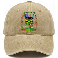 Proud Caribbean Jamaica Heritage Washed Cotton Baseball Cap Jamaican Roots and Island Culture