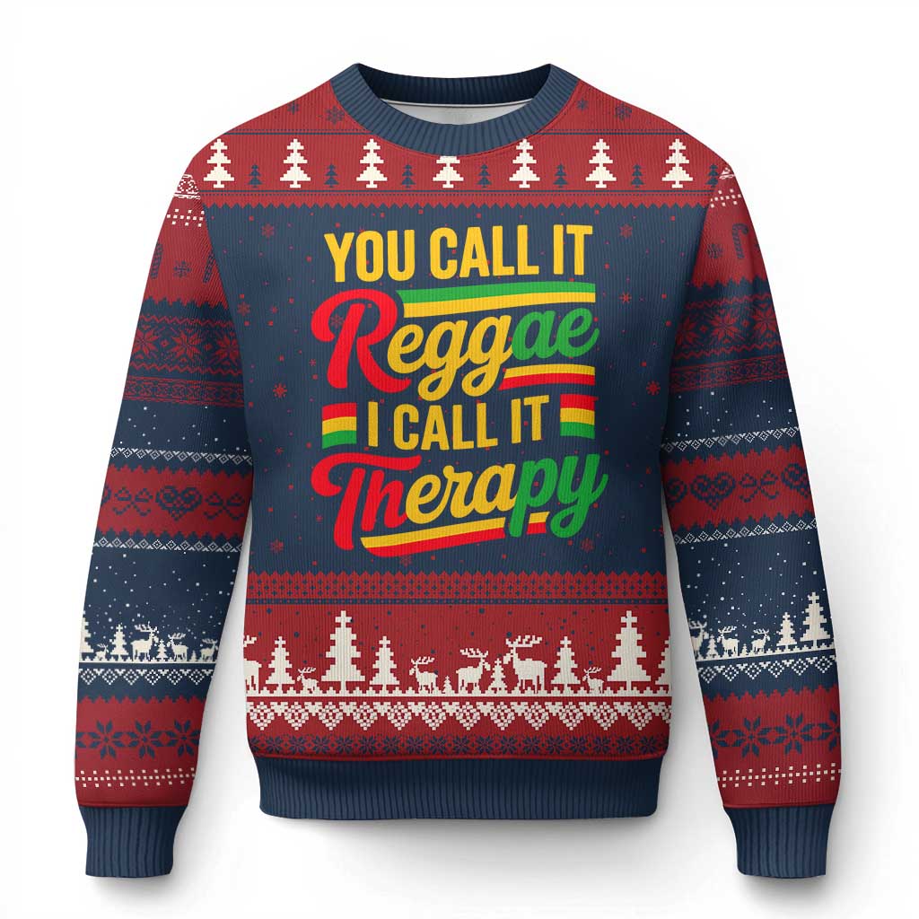 You Call It Reggae I Call It Therapy Ugly Christmas Sweater Emotional Jamaican Rasta Music Lovers