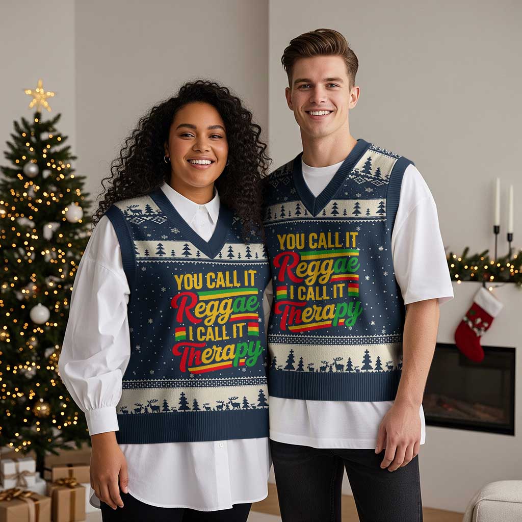 You Call It Reggae I Call It Therapy V-Neck Knit Sweater Vest Emotional Jamaican Rasta Music Lovers