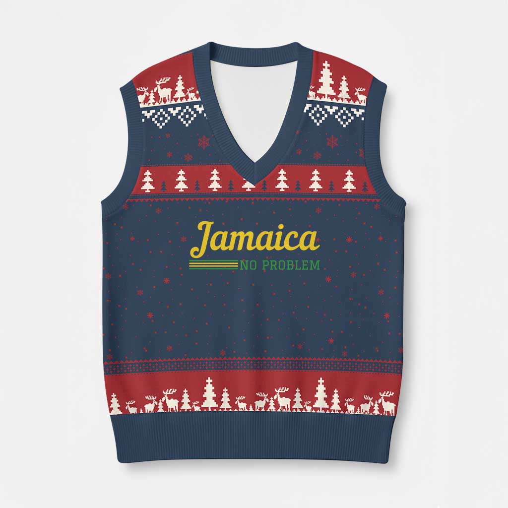 Jamaica No Problem V-Neck Knit Sweater Vest Classic Island Motto and Caribbean Vacation