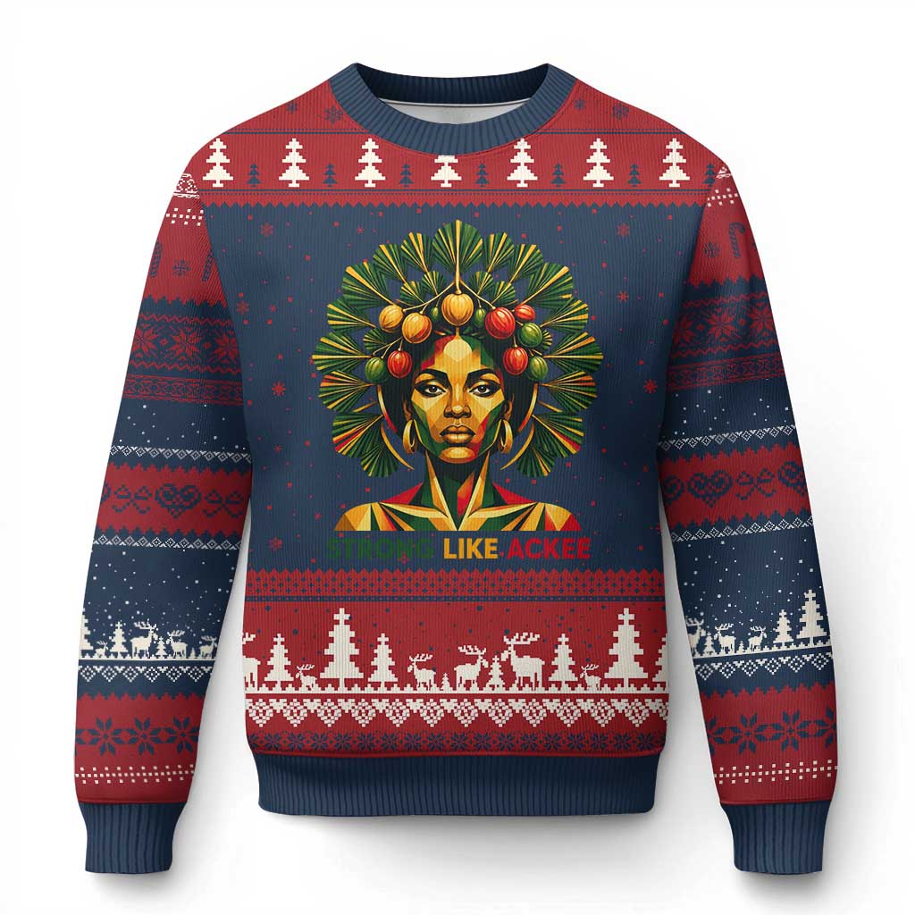 Strong Like Ackee Empowered Woman Ugly Christmas Sweater Jamaican National Fruit Heritage Pride