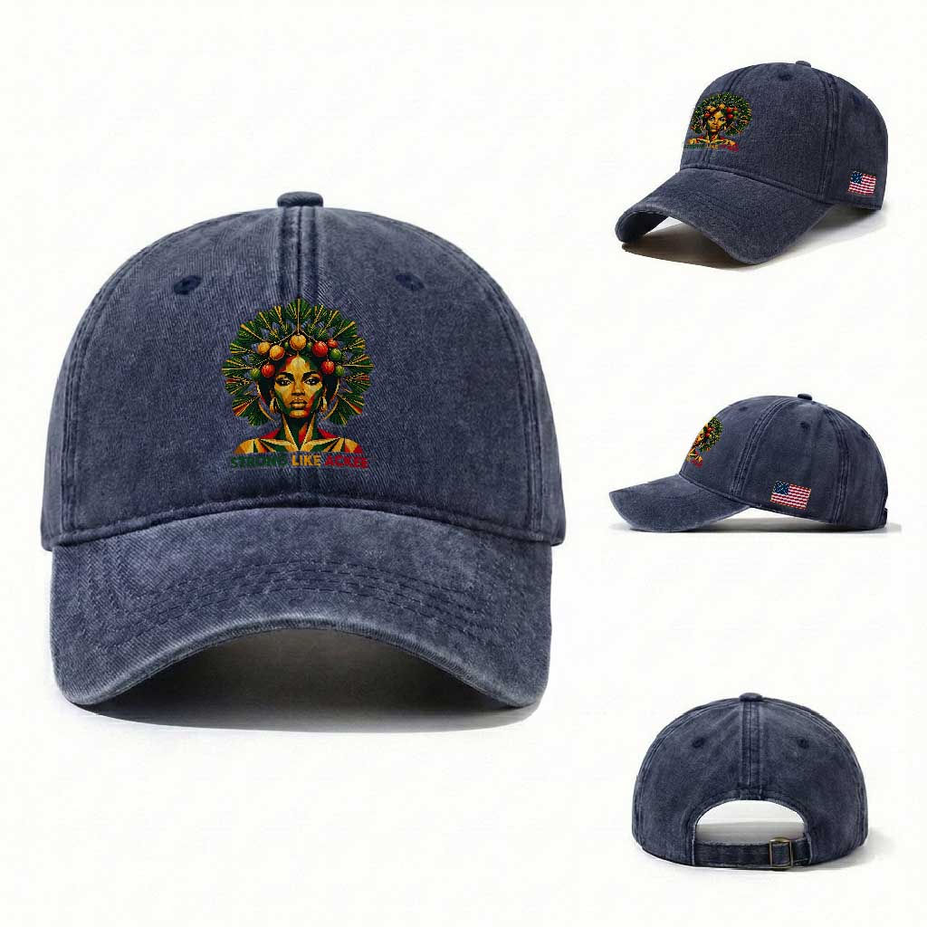 Strong Like Ackee Empowered Woman Washed Cotton Baseball Cap Jamaican National Fruit Heritage Pride