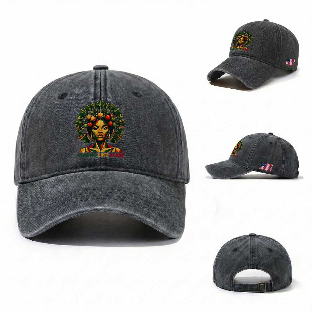 Strong Like Ackee Empowered Woman Washed Cotton Baseball Cap Jamaican National Fruit Heritage Pride