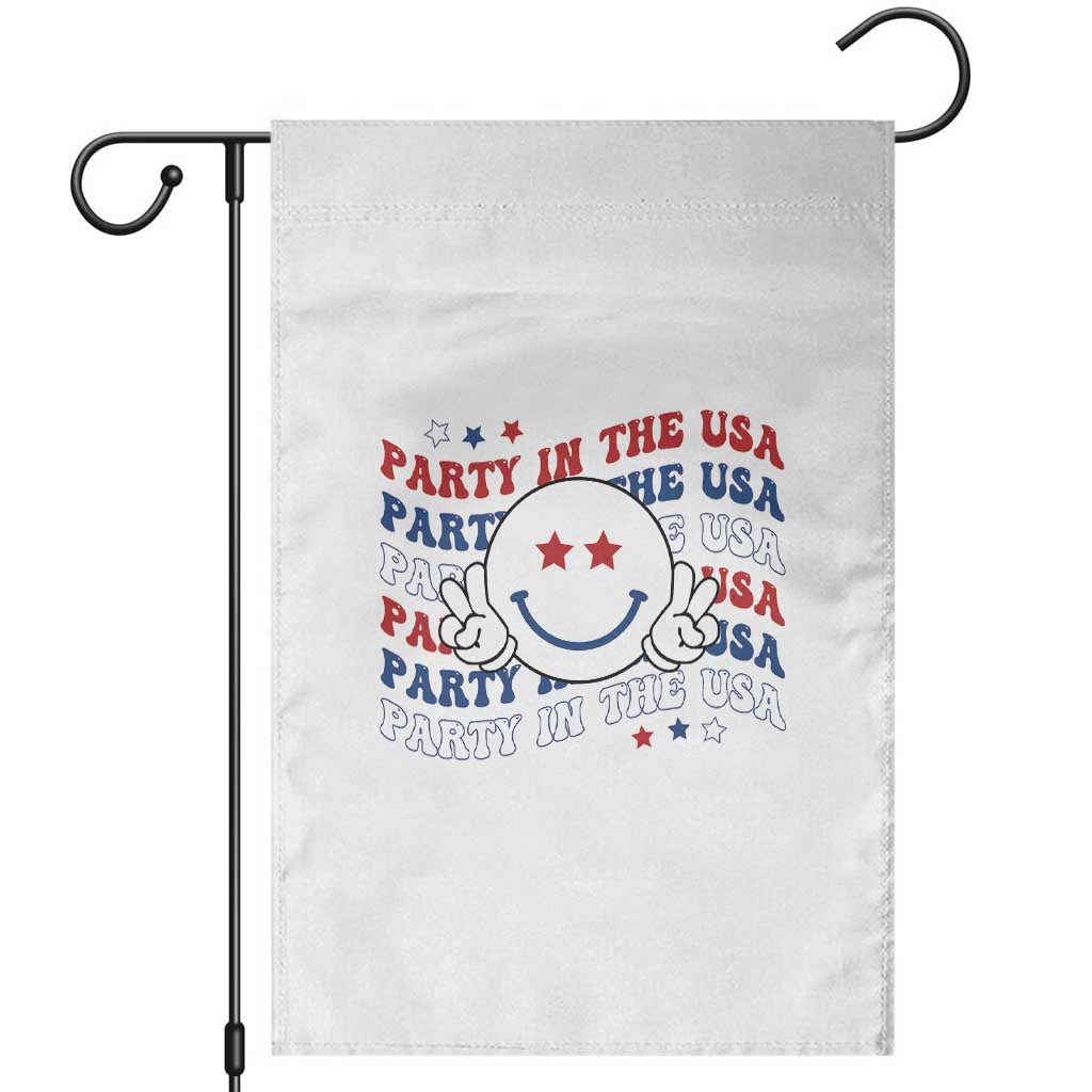 Funny 4th Of July Garden Flag Party In The USA Smiling Face Retro Groovy