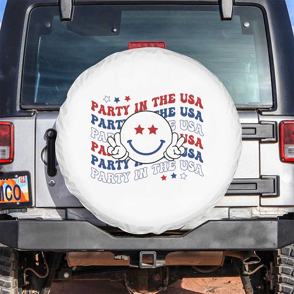Funny 4th Of July Spare Tire Cover Party In The USA Smiling Face Retro Groovy