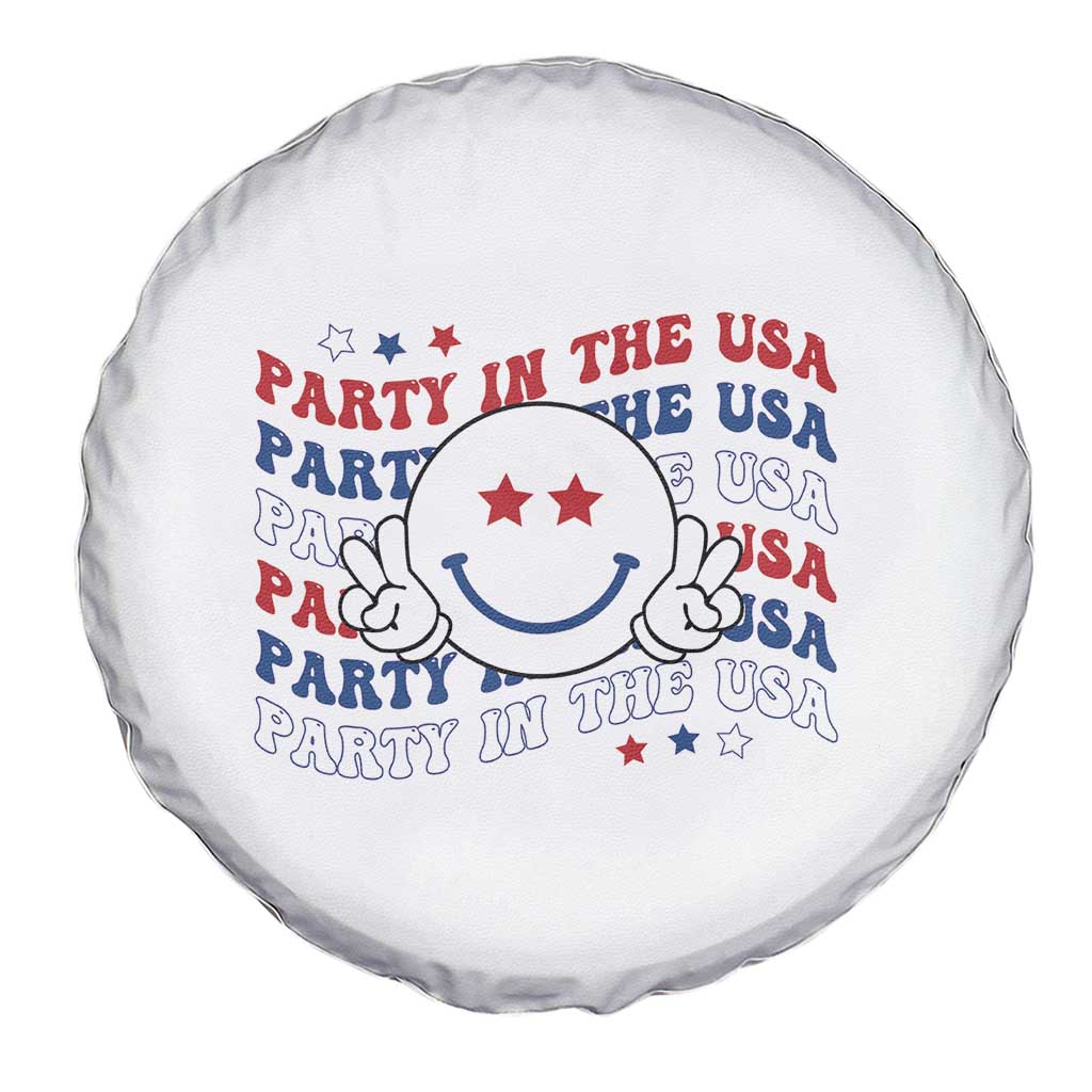 Funny 4th Of July Spare Tire Cover Party In The USA Smiling Face Retro Groovy