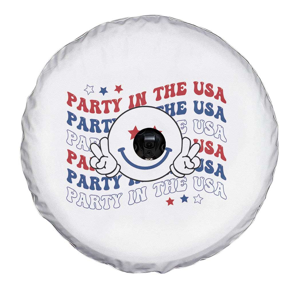 Funny 4th Of July Spare Tire Cover Party In The USA Smiling Face Retro Groovy