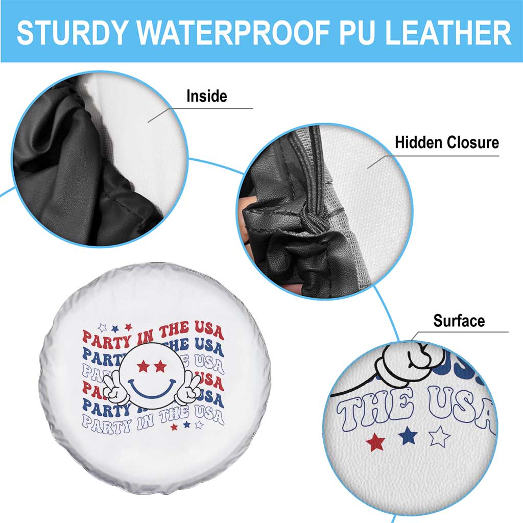 Funny 4th Of July Spare Tire Cover Party In The USA Smiling Face Retro Groovy