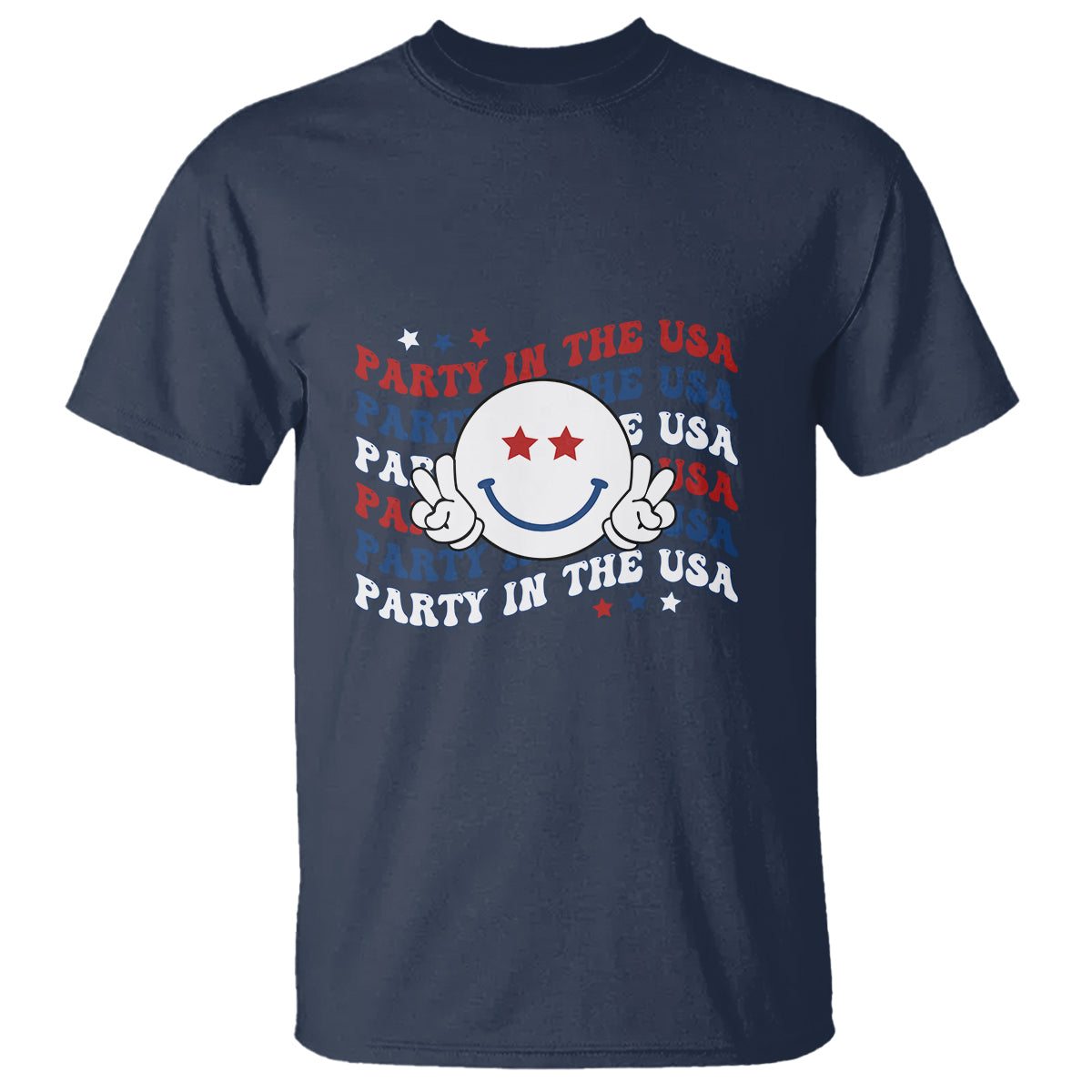 Funny 4th Of July T Shirt Party In The USA Smiling Face Retro Groovy - Wonder Print Shop