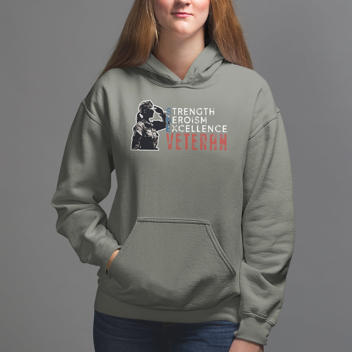 Female Veteran Hoodie Strength Heroism Excellence Women - Wonder Print Shop