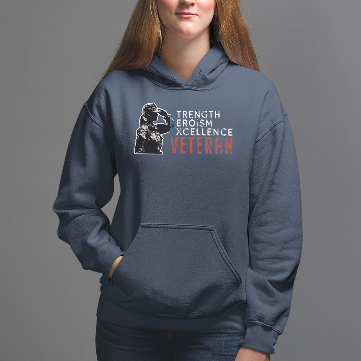 Female Veteran Hoodie Strength Heroism Excellence Women - Wonder Print Shop