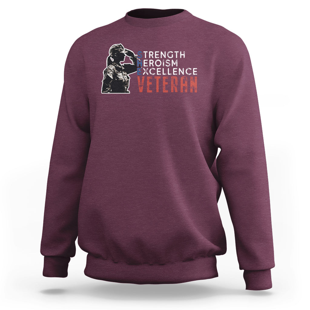 Female Veteran Sweatshirt Strength Heroism Excellence Women - Wonder Print Shop