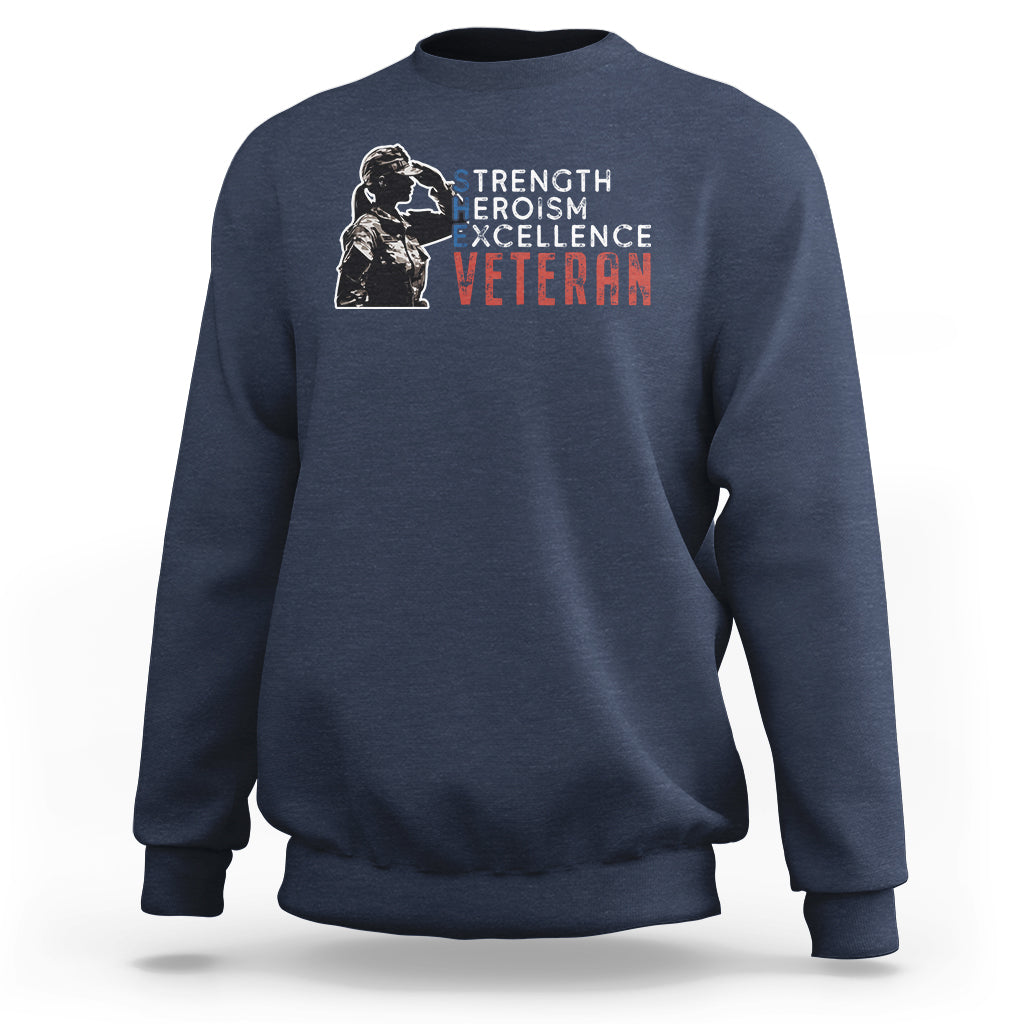 Female Veteran Sweatshirt Strength Heroism Excellence Women - Wonder Print Shop