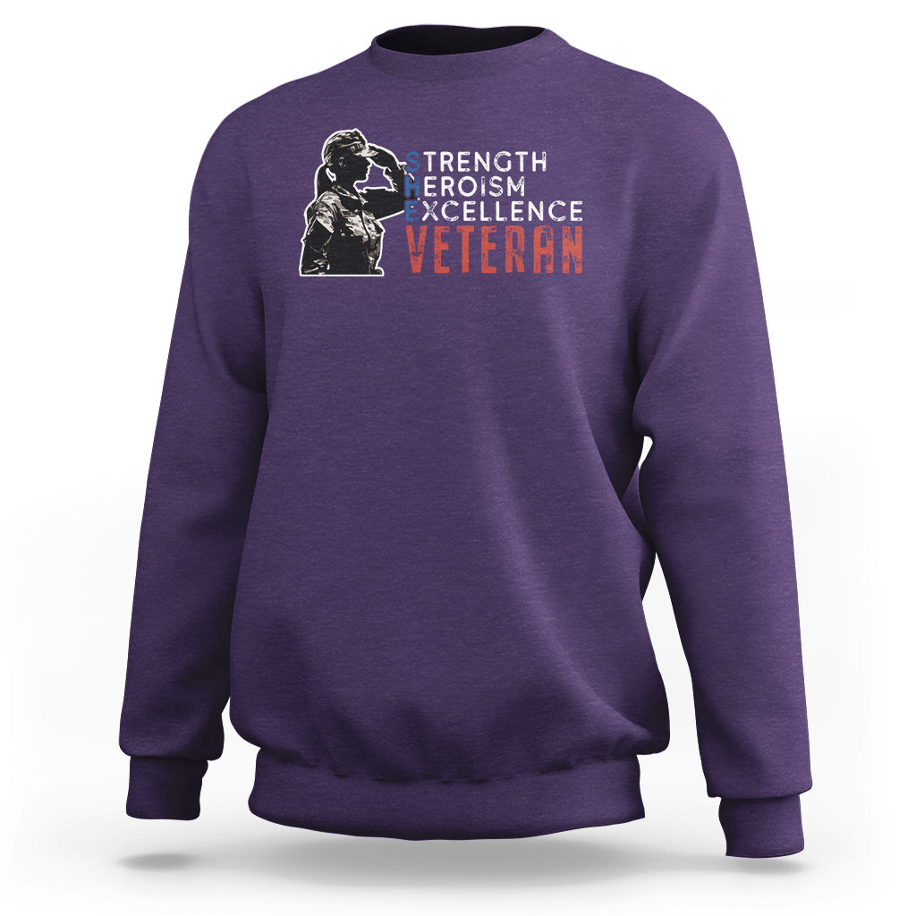 Female Veteran Sweatshirt Strength Heroism Excellence Women - Wonder Print Shop