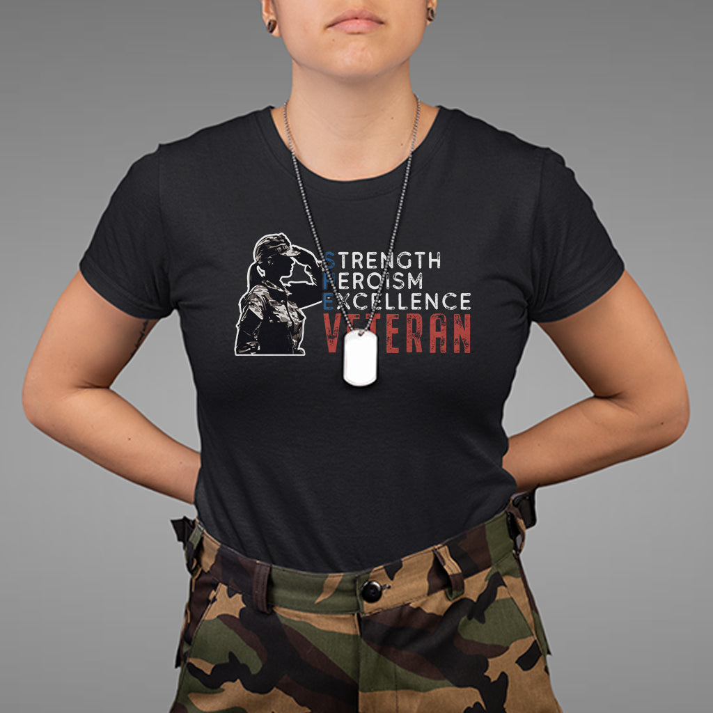 Female Veteran T Shirt Strength Heroism Excellence Women - Wonder Print Shop