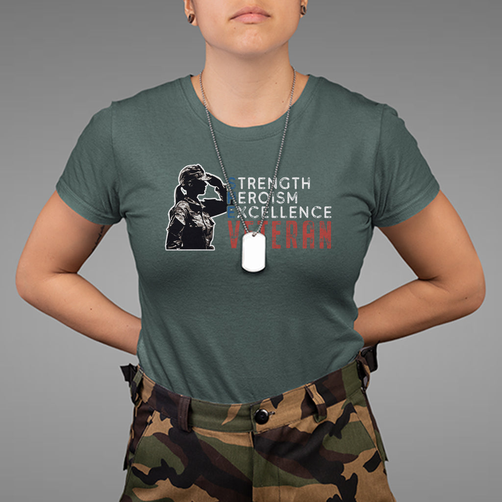 Female Veteran T Shirt Strength Heroism Excellence Women - Wonder Print Shop
