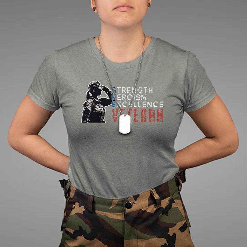 Female Veteran T Shirt Strength Heroism Excellence Women - Wonder Print Shop